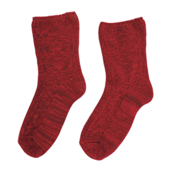 シルク混 二重編みケーブル柄ソックス Rd