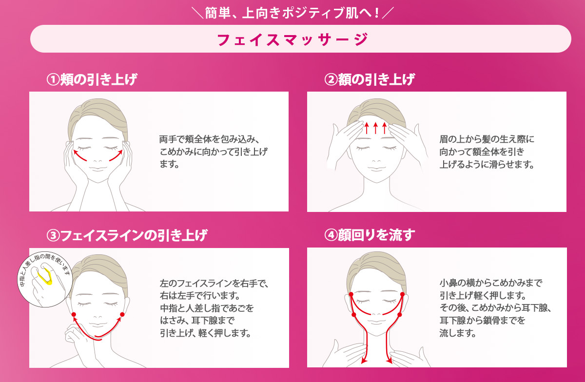 上向き　ポジティブ肌へ　フェイスマッサージ