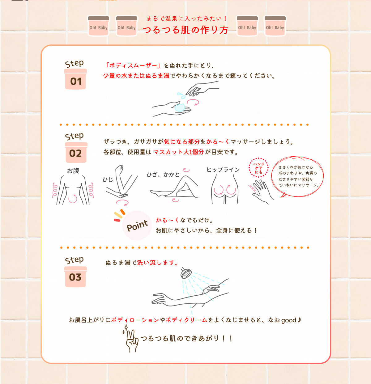 つるつる肌の作り方