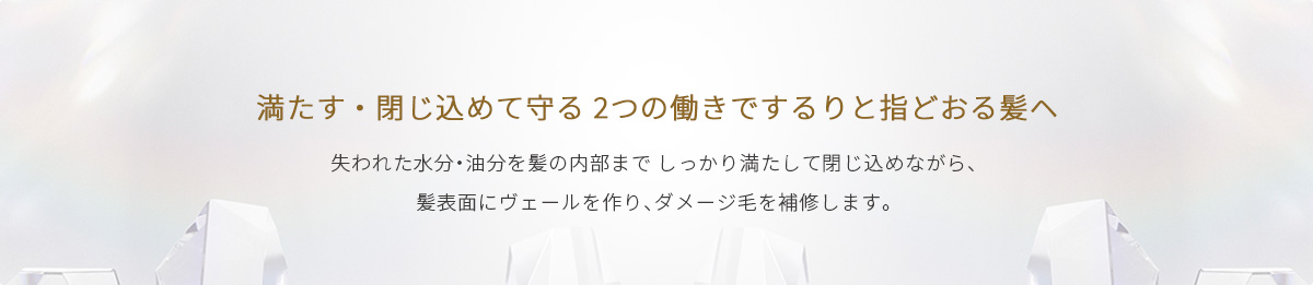 満たす・閉じ込めて守る 2つの働きでするりと指どおる髪ヘ