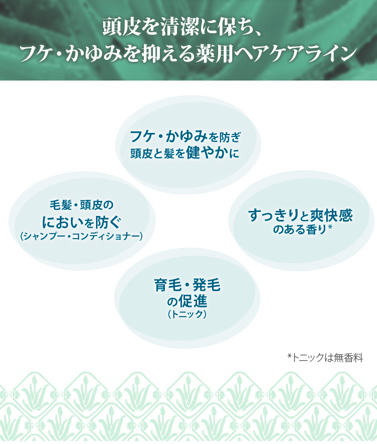 頭皮と髪を　健やかで清潔に　爽快感のある香り　薬用ヘアケアライン